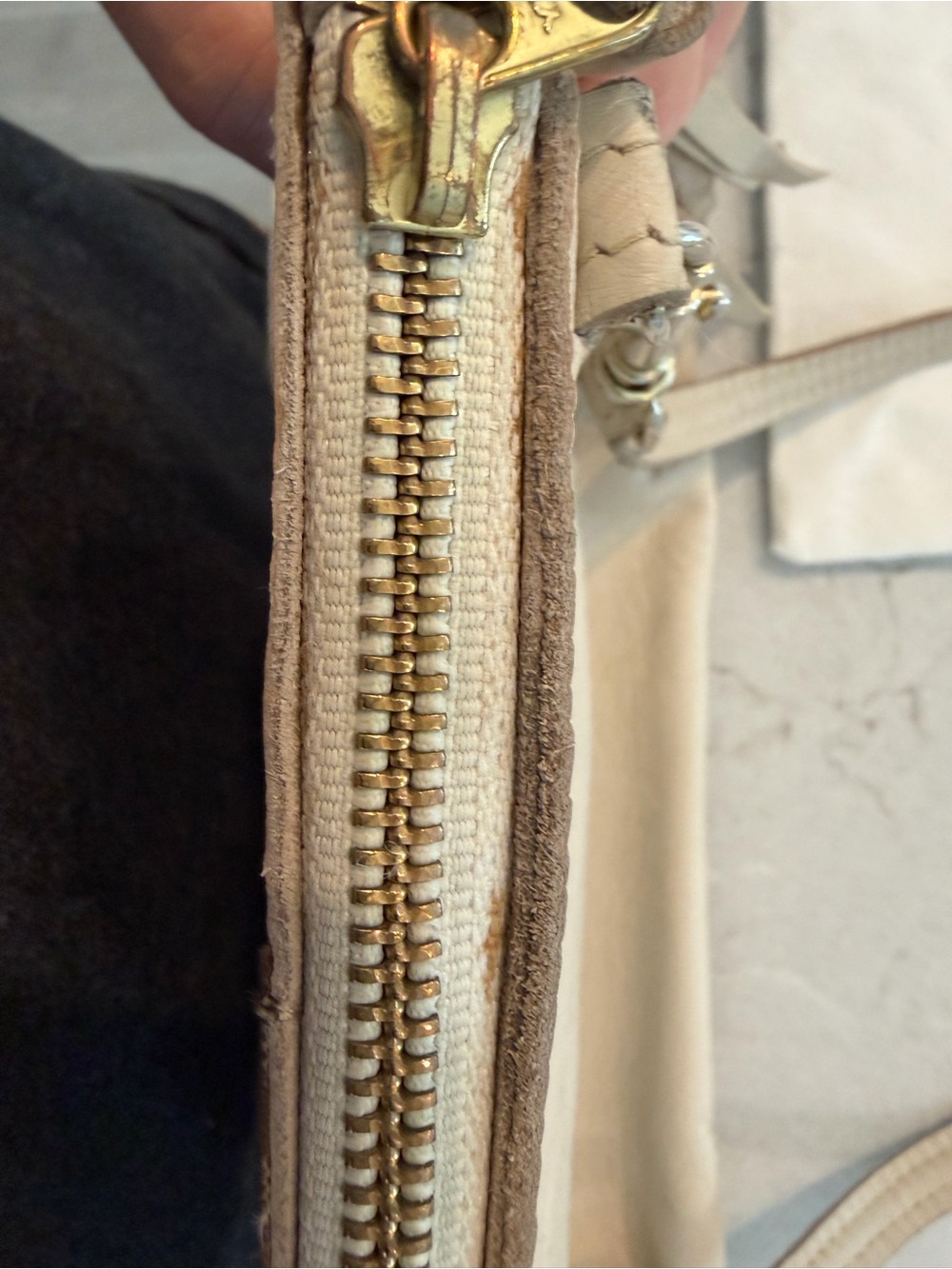 Beaudin Caroline Crossbody Cream and Brown Bag with Repurposed LV Monogram Panel - Picture 5 of 11